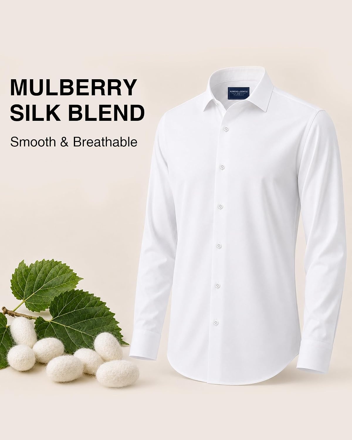image:imageMens SilkBlend Dress Shirt Long Sleeve Regular Fit Button Down ShirtsWhite