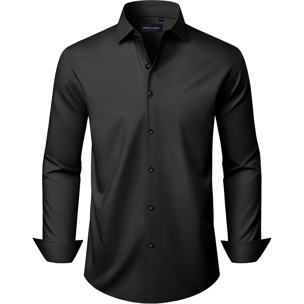 image:imageMens Long Sleeve Dress Shirts Wrinkle Free Stretch Button Down ShirtBlack