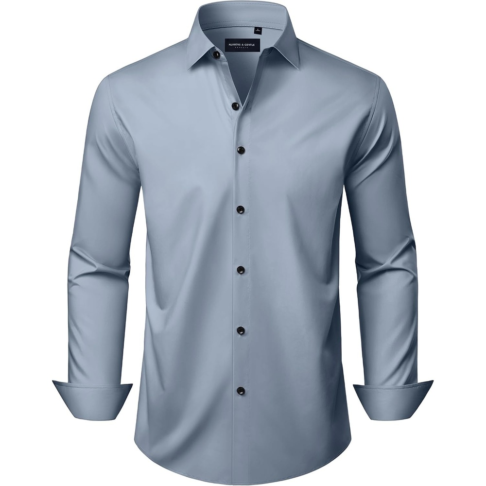 image:imageMens Long Sleeve Dress Shirts Wrinkle Free Stretch Button Down ShirtGrey