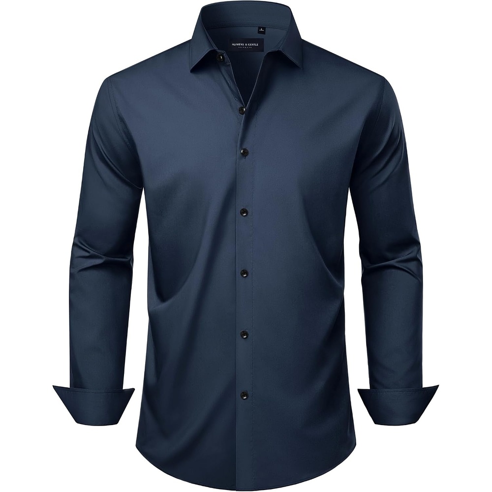 image:imageMens Long Sleeve Dress Shirts Wrinkle Free Stretch Button Down ShirtNavy Blue