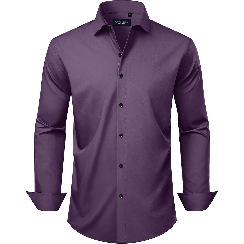 image:imageMens Long Sleeve Dress Shirts Wrinkle Free Stretch Button Down ShirtPurple