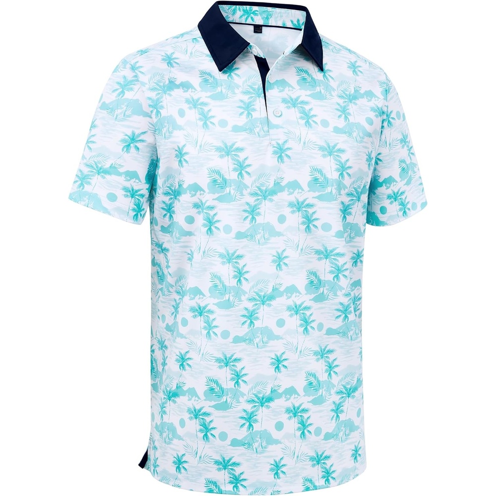 image:imageMens Polo Shirts Stretch Dry Fit Printed Golf Shirt Summer Party Beach TopsBlue Coconut Beach