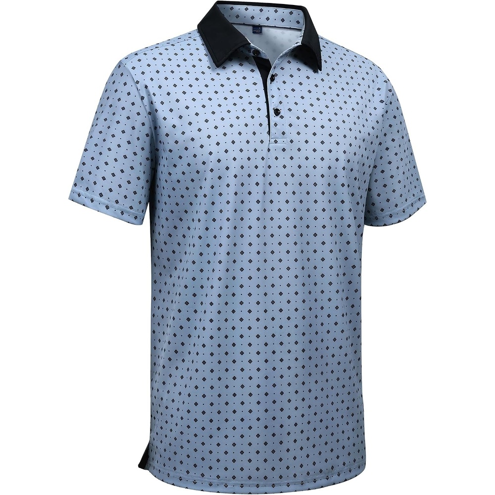 image:imageMens Polo Shirts Stretch Dry Fit Printed Golf Shirt Summer Party Beach TopsBlue Grey Square