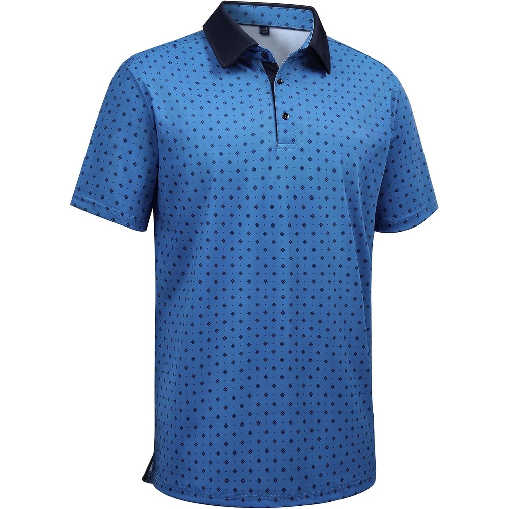 image:imageMens Polo Shirts Stretch Dry Fit Printed Golf Shirt Summer Party Beach TopsBlue Square