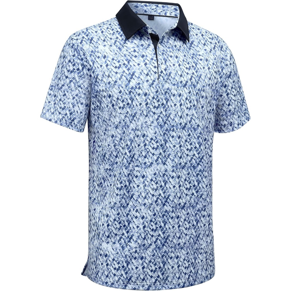 image:imageMens Polo Shirts Stretch Dry Fit Printed Golf Shirt Summer Party Beach TopsBlue White Mosaic