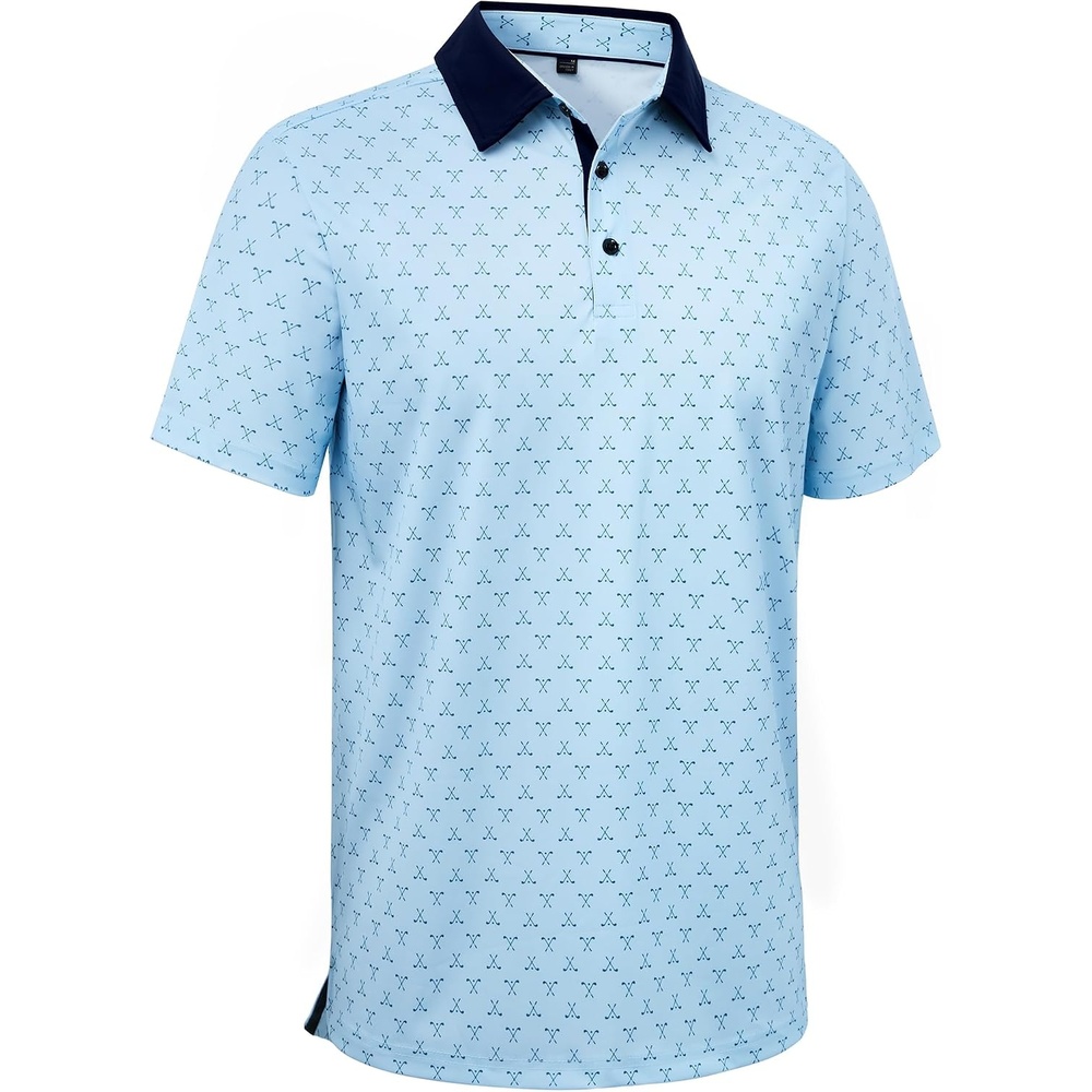 image:imageMens Polo Shirts Stretch Dry Fit Printed Golf Shirt Summer Party Beach TopsLight Blue Golfs Club