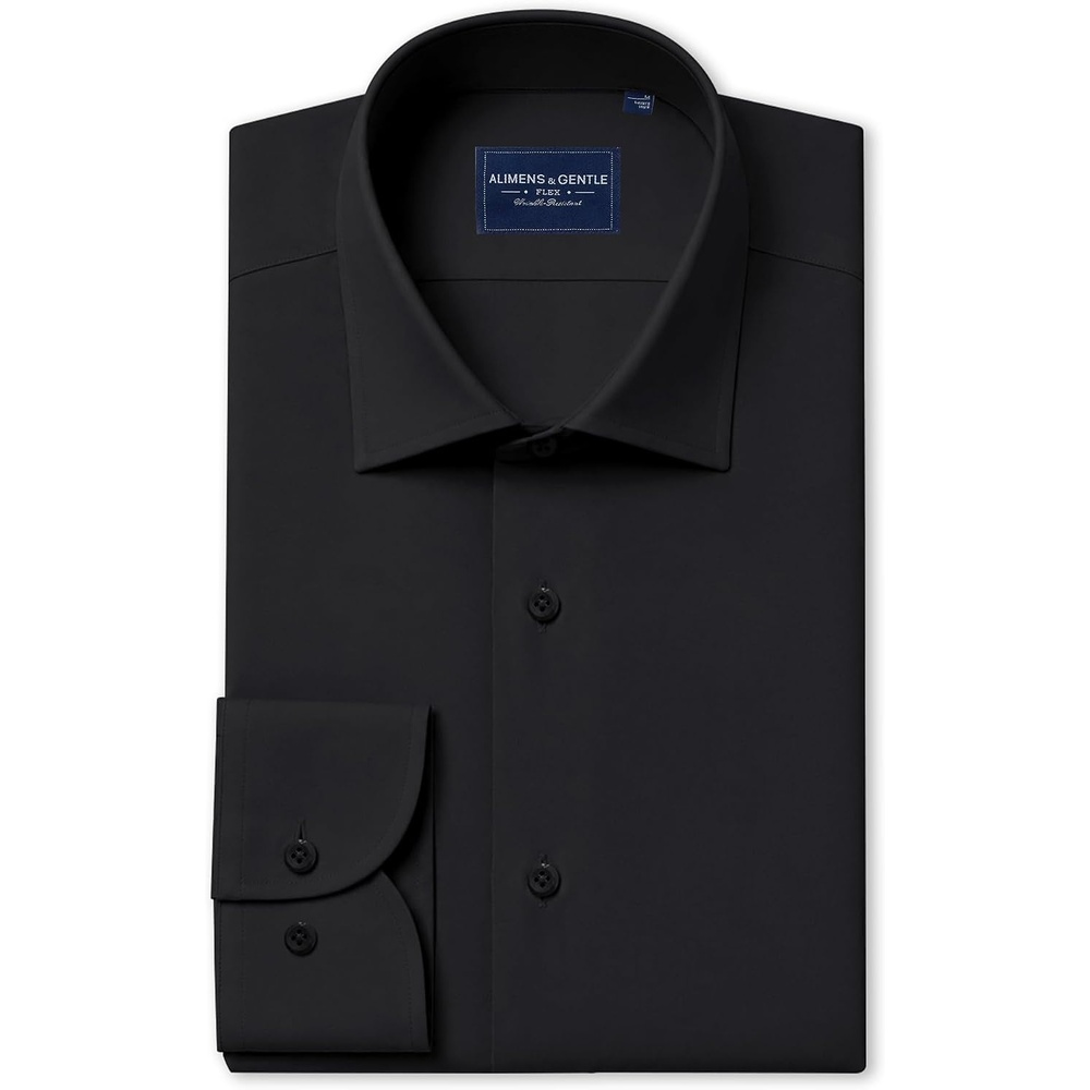 image:imageMens SilkBlend Dress Shirt Long Sleeve Regular Fit Button Down ShirtsBlack