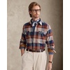 Alimens&Gentle Mens 6 oz Flannel Button Down Long Sleeve Casual Plaid Shirt(Brown Red Blue)