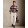 Alimens&Gentle Mens 6 oz Flannel Button Down Long Sleeve Casual Plaid Shirt(Brown Red Blue)