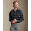 Alimens&Gentle Mens 6 oz Flannel Button Down Long Sleeve Casual Plaid Shirt(Grey Black)