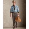 Alimens&Gentle Mens 6 oz Flannel Button Down Long Sleeve Casual Plaid Shirt(Light Blue Orange)