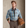 Alimens&Gentle Mens 6 oz Flannel Button Down Long Sleeve Casual Plaid Shirt(Light Blue Orange)