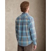 Alimens&Gentle Mens 6 oz Flannel Button Down Long Sleeve Casual Plaid Shirt(Light Blue Orange)