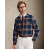 Alimens&Gentle Mens 6 oz Flannel Button Down Long Sleeve Casual Plaid Shirt(Navy Grey Orange)