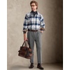 Alimens&Gentle Mens 6 oz Flannel Button Down Long Sleeve Casual Plaid Shirt(Navy White)