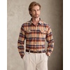 Alimens&Gentle Mens 6 oz Flannel Button Down Long Sleeve Casual Plaid Shirt(Orange Khaki)