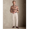 Alimens&Gentle Mens 6 oz Flannel Button Down Long Sleeve Casual Plaid Shirt(Orange Khaki)