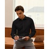 Men’s Silk-Blend Dress Shirt Long Sleeve Regular Fit Button Down Shirts(Black)