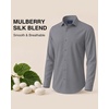 Men’s Silk-Blend Dress Shirt Long Sleeve Regular Fit Button Down Shirts(Grey)