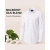 Men’s Silk-Blend Dress Shirt Long Sleeve Regular Fit Button Down Shirts(White)