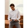 Men’s Silk-Blend Dress Shirt Long Sleeve Regular Fit Button Down Shirts(White)