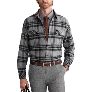 Alimens&Gentle Mens 6 oz Flannel Button Down Long Sleeve Casual Plaid Shirt(Black Grey)
