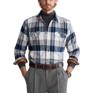 Alimens&Gentle Mens 6 oz Flannel Button Down Long Sleeve Casual Plaid Shirt(Navy White)