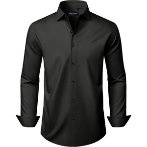 Men’s Long Sleeve Dress Shirts Wrinkle Free Stretch Button Down Shirt(Black)
