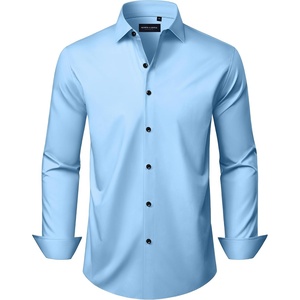 Men’s Long Sleeve Dress Shirts Wrinkle Free Stretch Button Down Shirt(Blue)