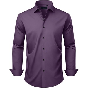 Men’s Long Sleeve Dress Shirts Wrinkle Free Stretch Button Down Shirt(Purple)
