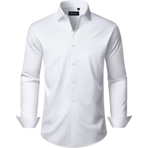 Men’s Long Sleeve Dress Shirts Wrinkle Free Stretch Button Down Shirt(White)