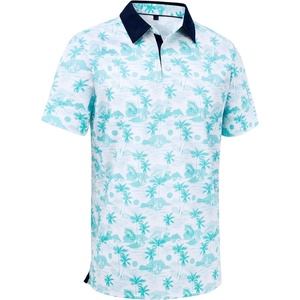 Mens Polo Shirts Stretch Dry Fit Printed Golf Shirt Summer Party Beach Tops(Blue Coconut Beach)