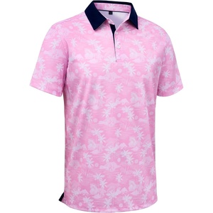Mens Polo Shirts Stretch Dry Fit Printed Golf Shirt Summer Party Beach Tops(Pink Coconut Beach)